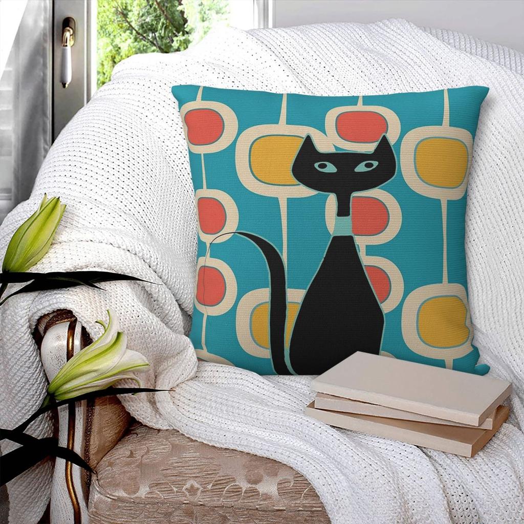 Atomic Circular Cat Square Pillowcase Polyester Linen Velvet Printed Zip Decor Room Cushion Cover
