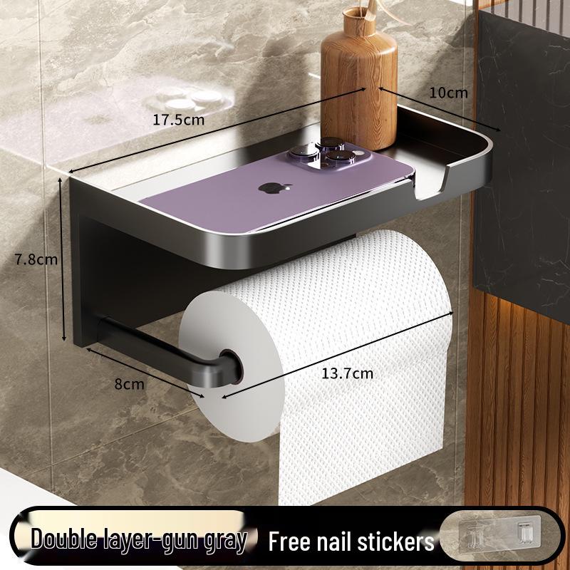 Wall-Mounted No-Punch Toilet Paper Holder & Shelf