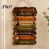Hanging Wooden Plaque Witch's Fall Rules Sign, Vintage Halloween Wood Wall Rustic Front Door Decor Farmhouse Art for Outdoor Porch Yard, Home Ornament