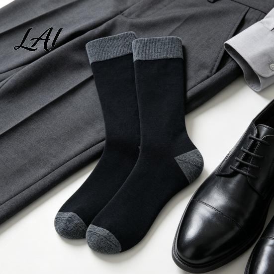 Daily Commute Work Socks Men Striped Crew Socks Cotton Dress Moisture Wicking Everyday Wear Resistant Breathable for Business Office Casual