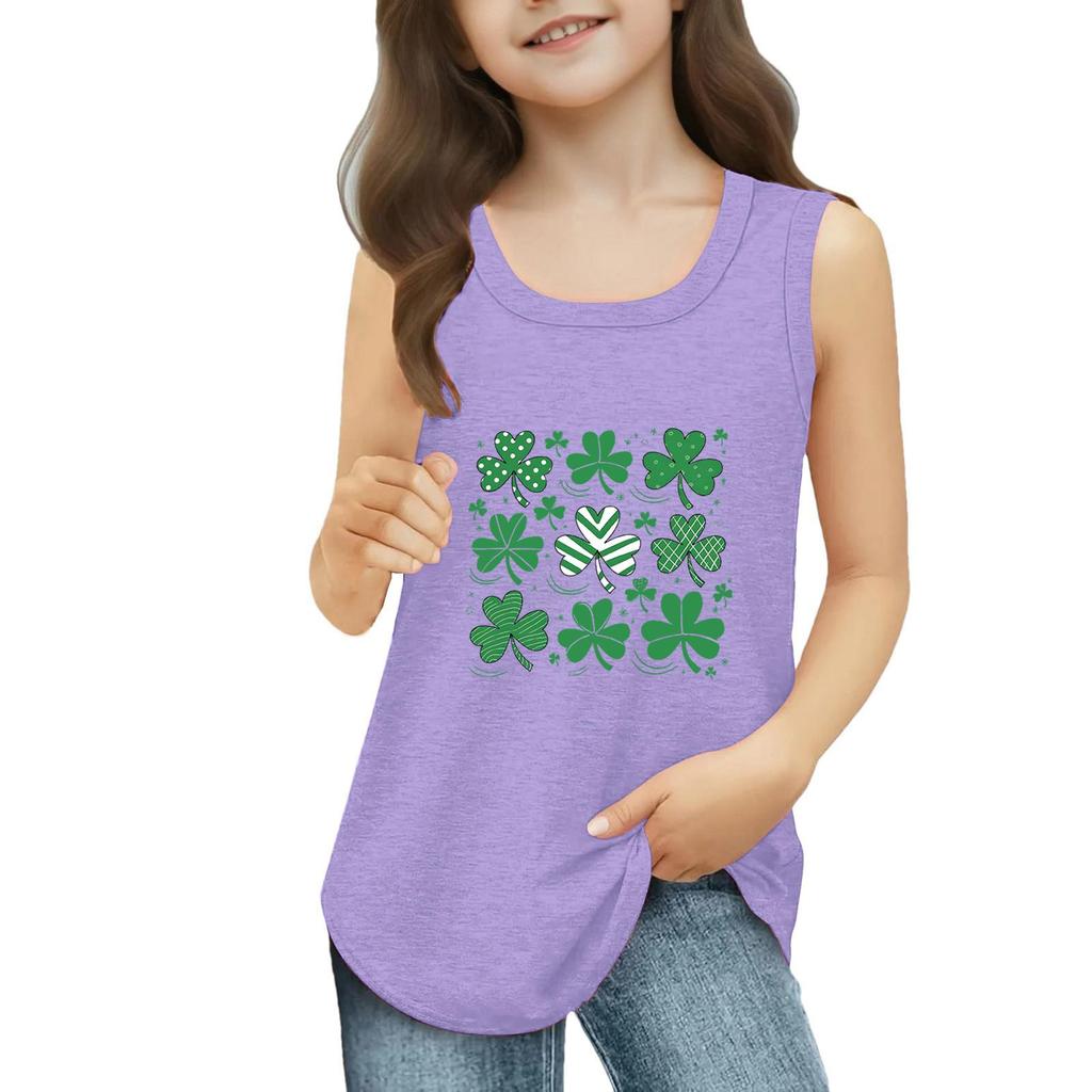 Dziewczęce Koszulki Bez Rękawów na Lato z Okrągłym Dekoltem Top Tank St. dzień Patryka