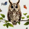 Natural Forest Theme Wall Decor Owl Butterfly Sticker, Animal Illustration Decorative Decals, Window Film for Glass Doors Waterproof Removable