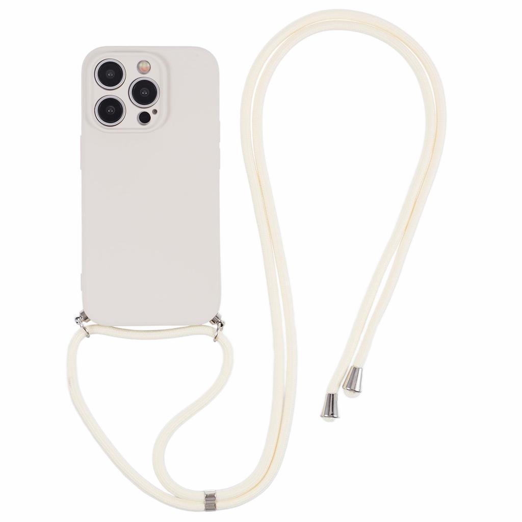 For iPhone 15 Pro Case Candy Color Rubberized Phone Cover with Long Lanyard