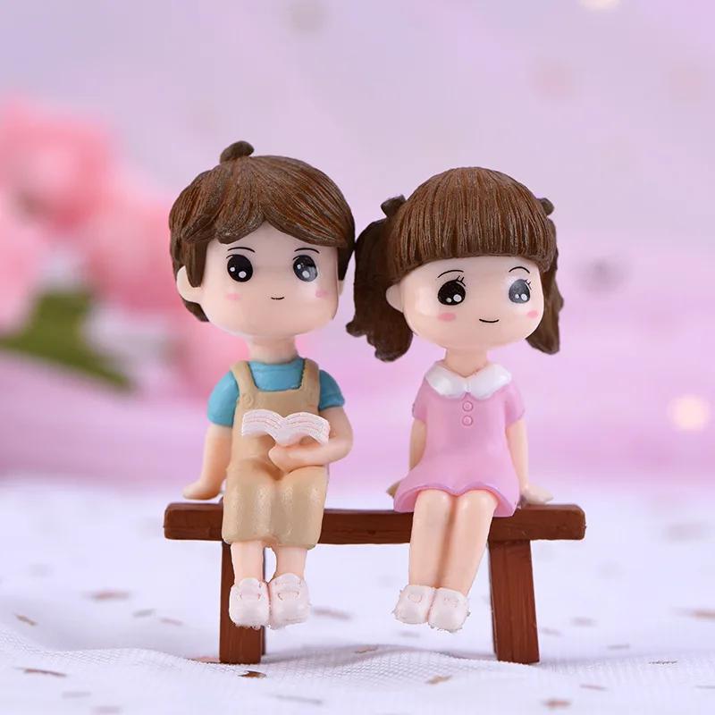 3Pcs Miniature Resin Micro Landscape DIY garden Ornaments Reading Stool Couple Ornaments Micro Landscape Decoration
