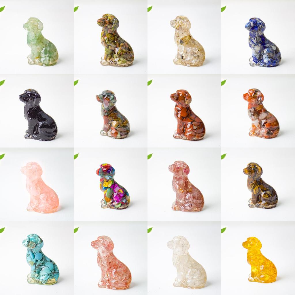 Resin Dog Figurine With Natural Crystal For Office Desk Decor And Home Gift