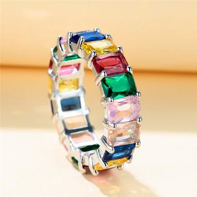 Luxury Female Rainbow Zircon Stone Rings Yellow Gold Color Wedding Jewelry For Women Small Square Engagement Ring