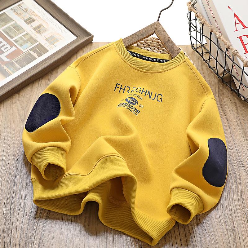 

Толстовка с длинным рукавом и круглым вырезом в корейском стиле на весну 2025 года для детей среднего и старшего возраста 170 жёлтый