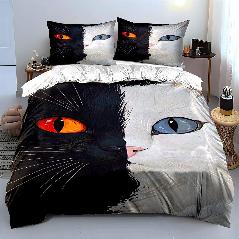 Black-and-white cat faces. Bedding sets Duvet cover sets Duvet covers Pillowcases(1*Duvet Cover 2*Pillowcases without duvet insert)