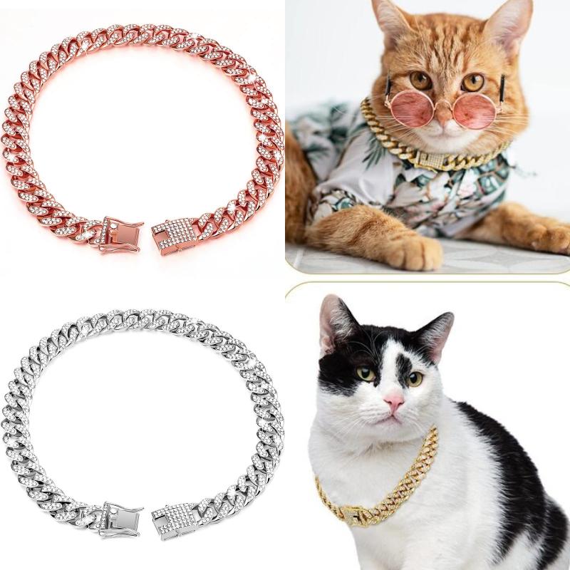 Dog Shiny Cat Chain Collar Pet Choke Collars Necklace Golden Sliver Pink Alloy