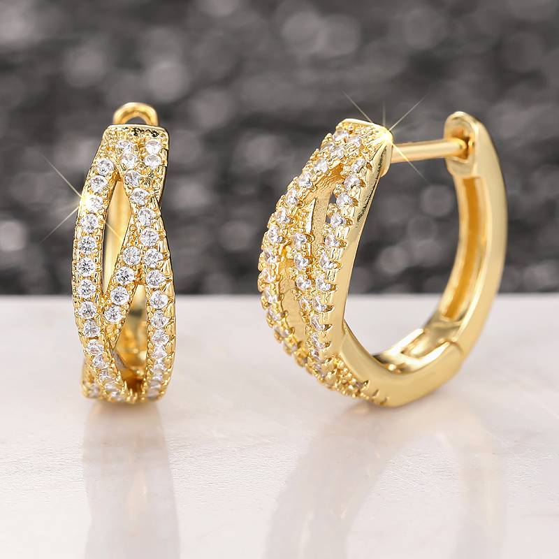 

Huitan Hollow Cross Design Women Hoop Earrings Full Shining CZ Fashion Party Wedding Accessories Versatile Charming Zircon Gift
