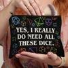 Zipper Makeup Pouch Black with Colorful Dice Design, "Yes, I Really Do Need All These" Text, Casual Polyester, Hand Washable