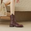 Fashion 2025 New Autumn/Winter Women Boots Round Toe Chunky Heel Boot Western Boots Zapatos De Mujer Mid-calf Boots Genuine Leather