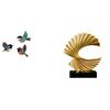 Wooden Bird Wall Art And Wave Statue Abstract Sculpture Set for Garden Study Room Bedroom Living