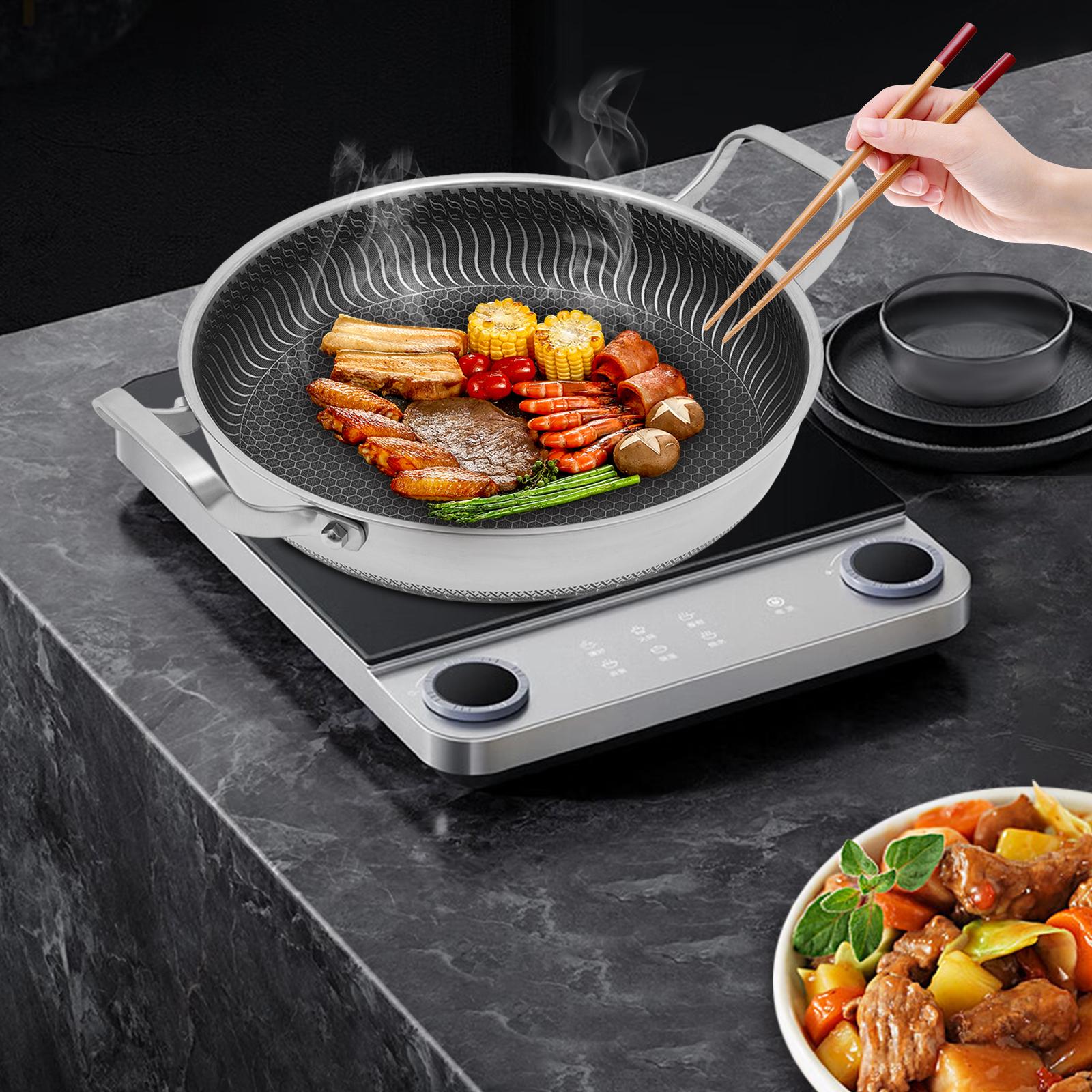 

30cm Stainless Steel Frying Pan with Lid, Dual Side Handles, Steam Release Vent, Induction Compatible Cookware, Kitchen Skillet серебряный