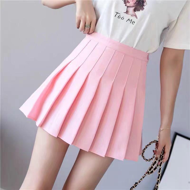 High Waist Solid Pleated Mini Skirt Women Summer Spring Korean White A-line Skirt Y2k Skort Clothes