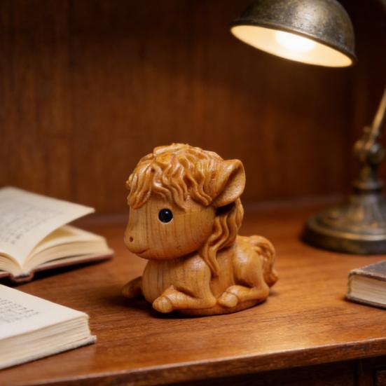 Horse Sculpture Wooden Miniature Decorative Figurine Natural Wood Smooth Surface Animal Statue Home Bookshelf