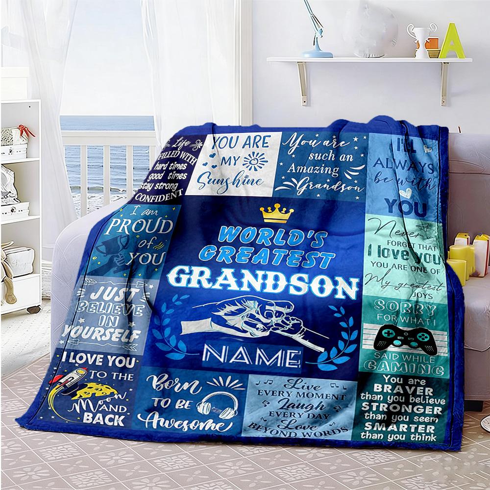 Give Grandson Personalized Text Blanket Multi-purpose Personalized Blanket Warmthful Decor Throw For Home Decor Seaside Bed Office Chair