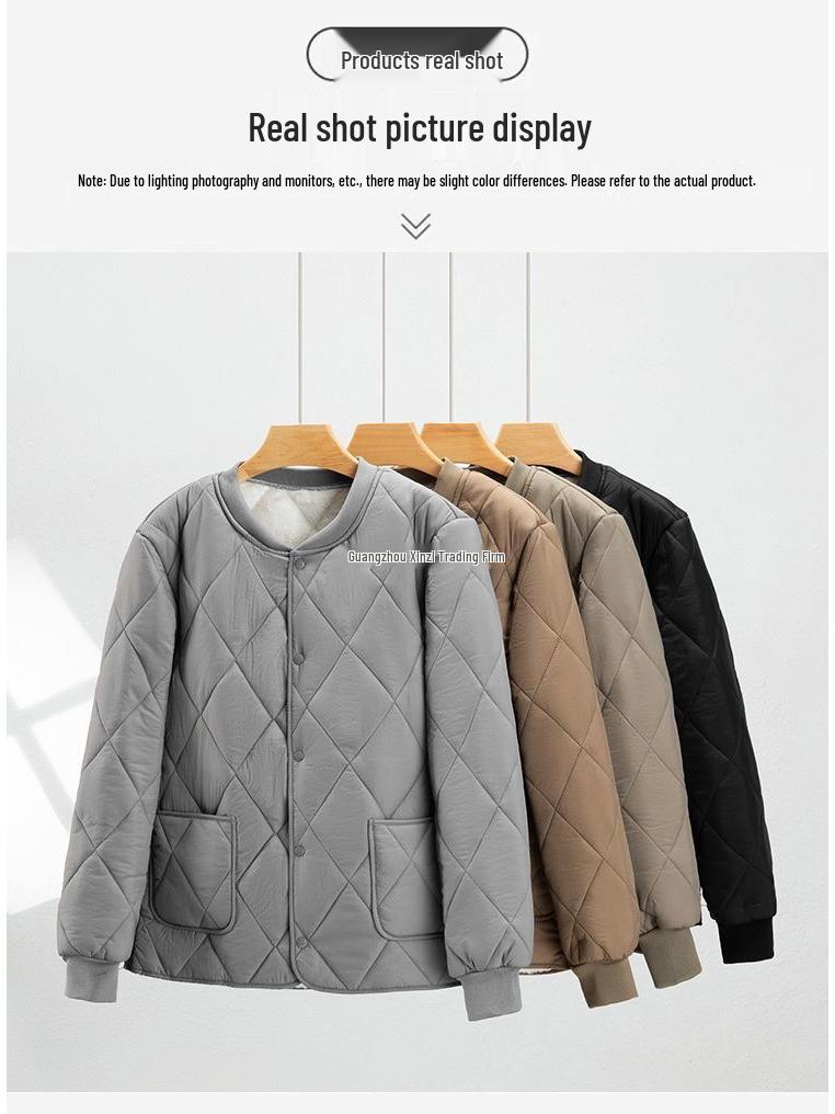 Men's Plus Size Lambswool Cotton Jacket - Autumn Winter Warm, Velvet-Lined, Thick, Short Collar, Loose Fit, Versatile Design