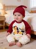 Korean Style Color Block Parent-Child Sweatshirt: Festive Crew Neck for Family of Three or Mother-Daughter Outfits.