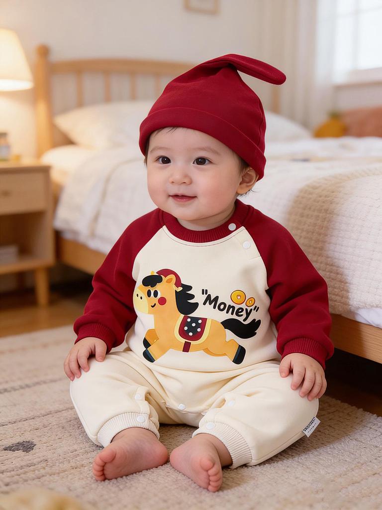 Korean Style Color Block Parent-Child Sweatshirt: Festive Crew Neck for Family of Three or Mother-Daughter Outfits.