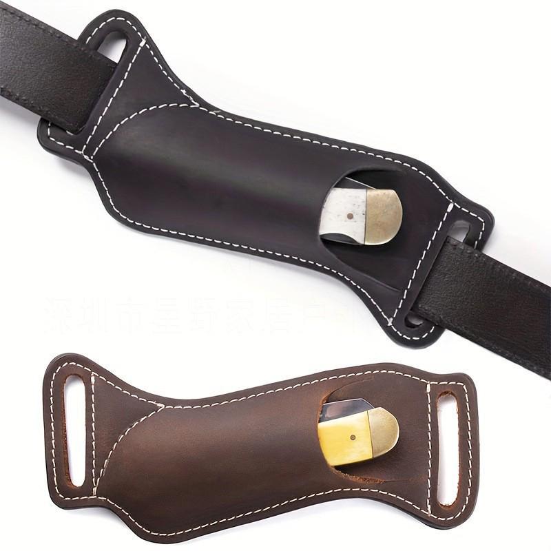 Outdoor Folding Knife Leather Sheath - Waist Hanging Holder for Small Knives