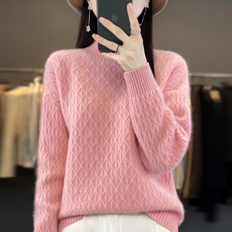 Women's Thick Knit Half-High Collar Sweater - 2024 New Autumn/Winter Collection, Versatile and Loose Fit Wool Sweater