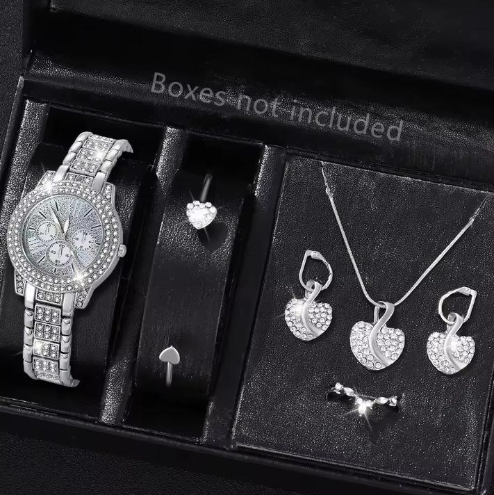 Korean Version Of Women S Business Steel Belt Diamond-Encrusted Watch Three-Eye Quartz Watch Women S Fashion Butterfly Bracelet Set Watch large price