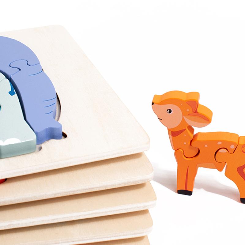 Wooden Puzzle Educational Montessori Animals Cartoon Early Learning Cognition Intelligence Game For Children Kids Toys Gift
