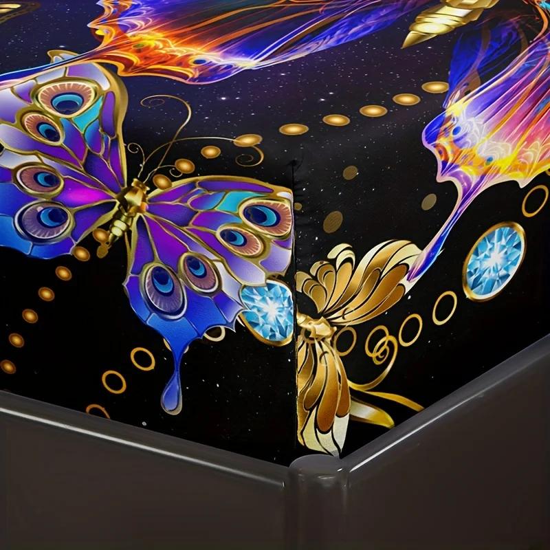 Fashion Luxury Fitted Sheet Set Soft Comfortable Breathable Color Butterfly Print Bedding Set For Bedroom Guest Room