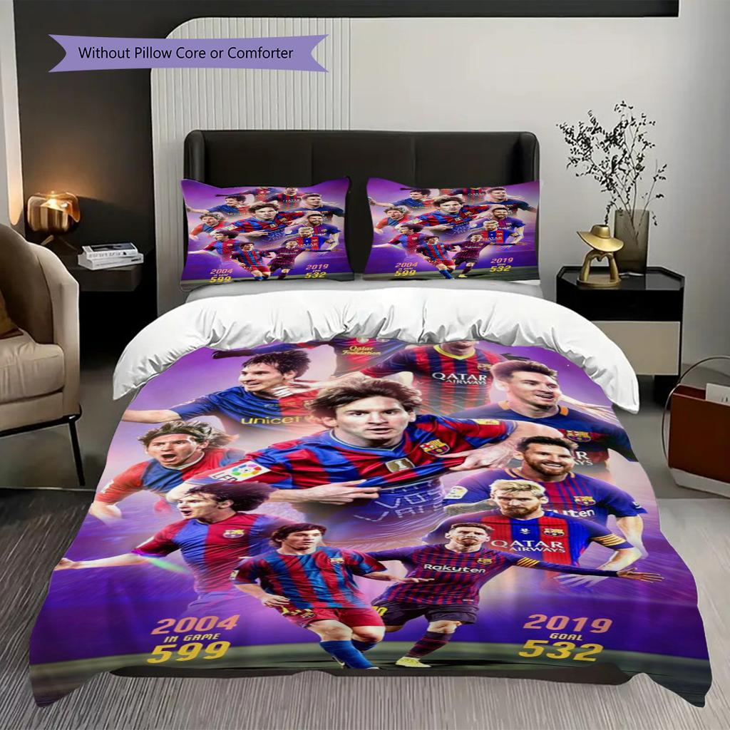 Lionel Messi Eredità Calcio Set da tre pezzi (1 * copripiumino + 2 * federa, senza nucleo) Set biancheria da letto piatto 2D Morbido e confortevole