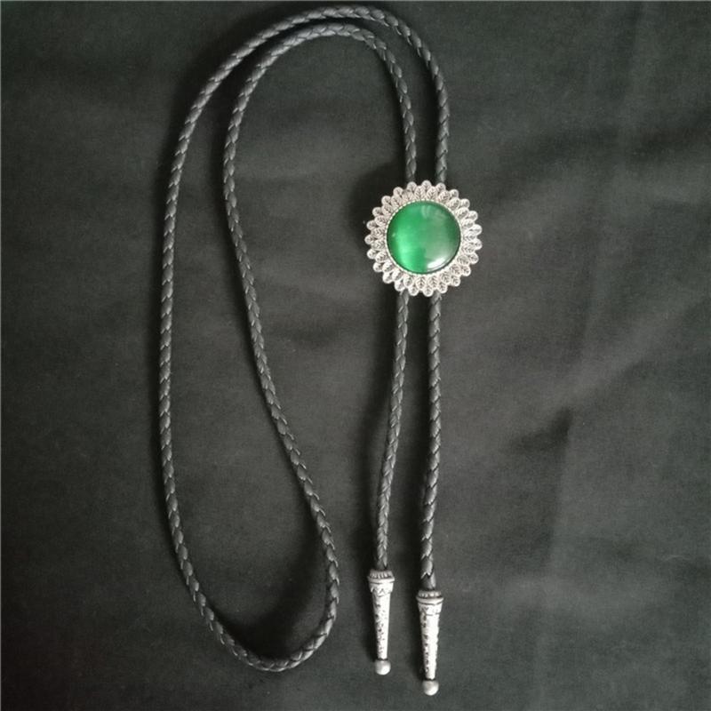 Engraving Flower Stone Bolo Tie Carved Necktie for Shirt Jeans Western Necklace Braided Shoestring Necktie Bolo Tie