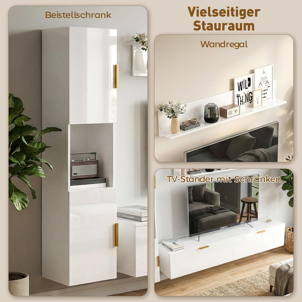 Floating TV Stand with Fold-down Doors Entertainment Center Wall Shelf Cabinet 180 cm High Gloss White