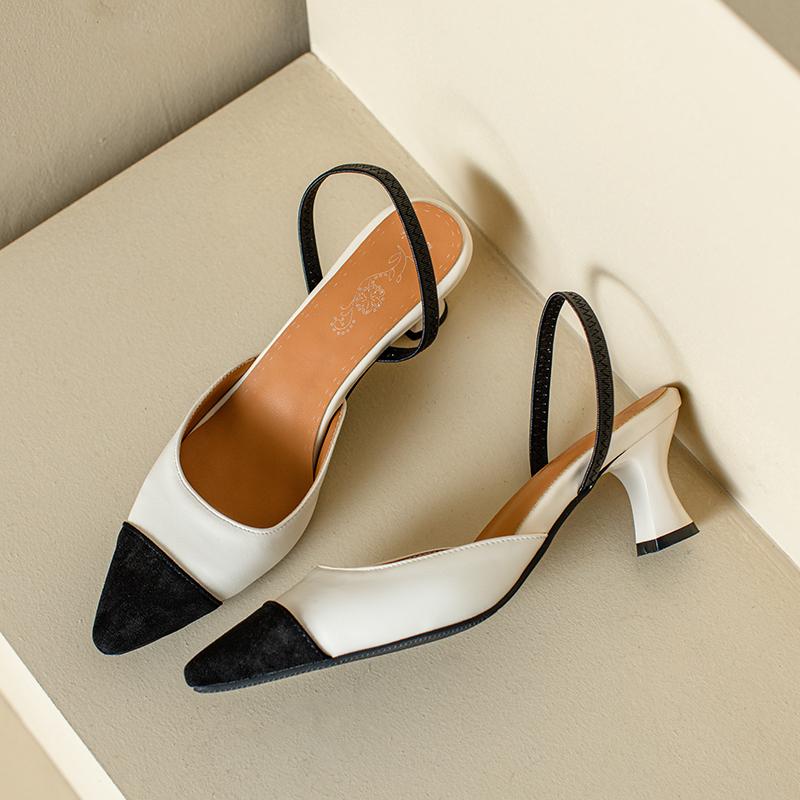 Women's High-heeled Sandals Summer Small Fragrant Style Pointed Thin Heel Color Matching Large-size Sandals