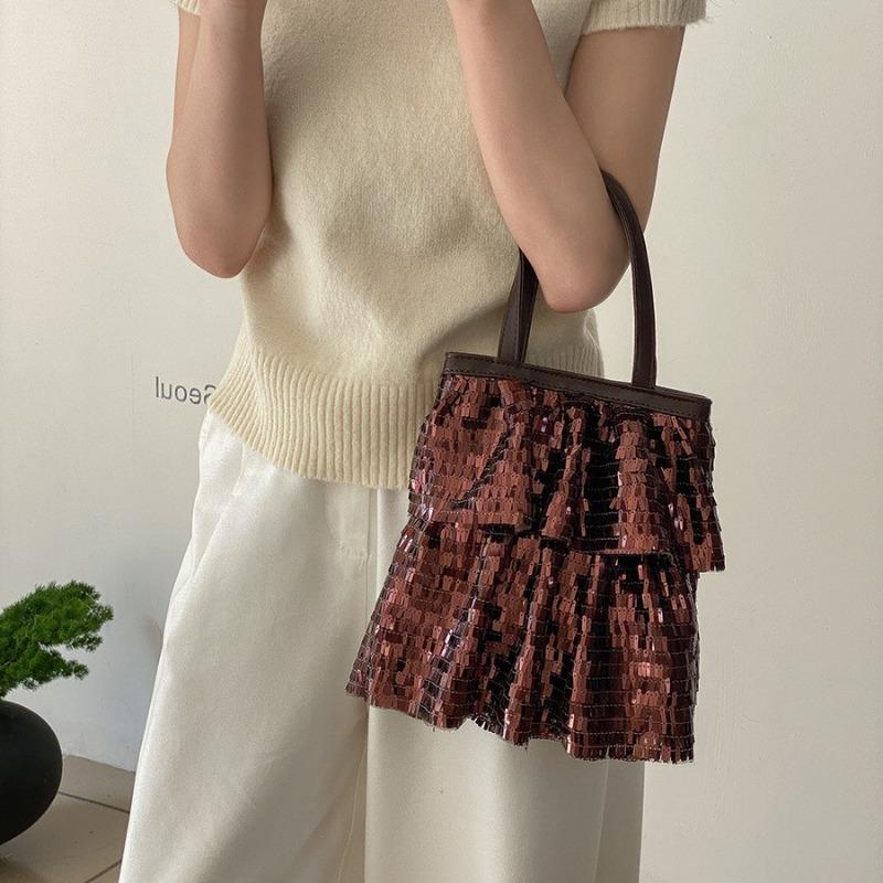 New Commuter Tote Bag Women's Creative Pleated Design Handbag Bag Women's Light Luxury Niche Sequined Bag
