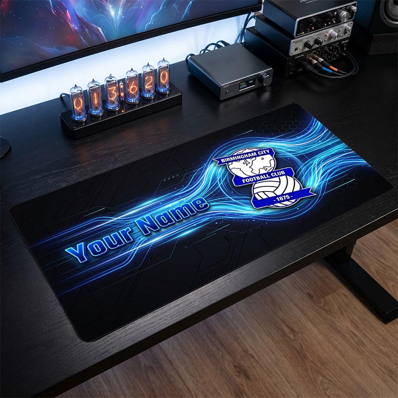 BIRMINGHAM CITY Custom Large Mouse Pad, Personalized Name Text Print, Football Logo Non‑Slip Desk Mat Gaming Gift
