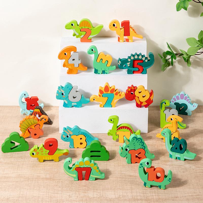 Kids' Educational Building Blocks: Alphabet, Numbers, Animals & Dinosaurs - Safe, High-Quality Wood, No Odor.