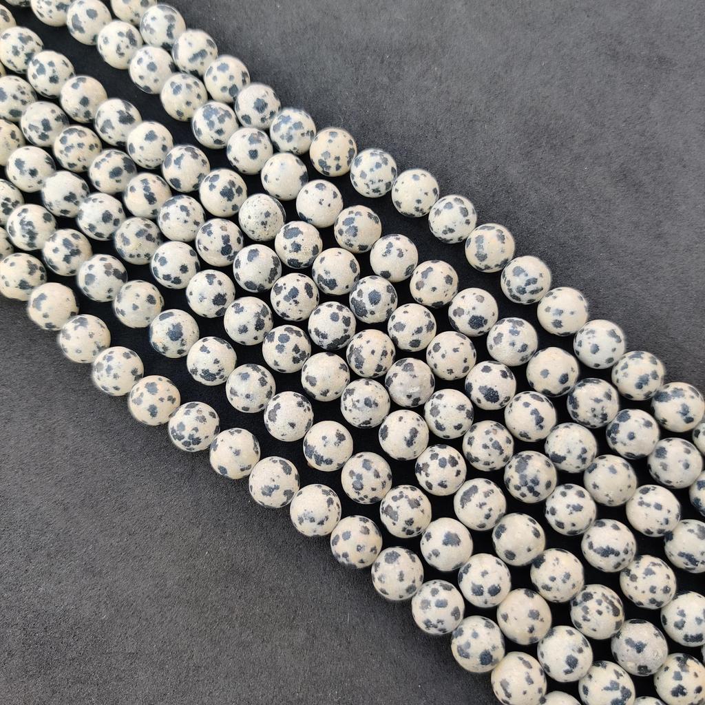 Naturmatter Dalmatinerjaspis, Glatte Dalmatinerstein-Perlen, Schwarzer Punkt, Punkt Heilende Schmuckherstellungsperlen, Größe 6mm 8mm 10mm.