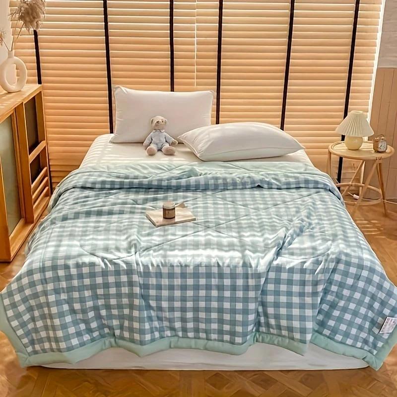 

1pc Plaid Cooling Blanket - Lightweight, Breathable, Preppy Style Air-Conditioner Quilt with Cooling Throw Function for Bed, Roo 59.06x78.74inch