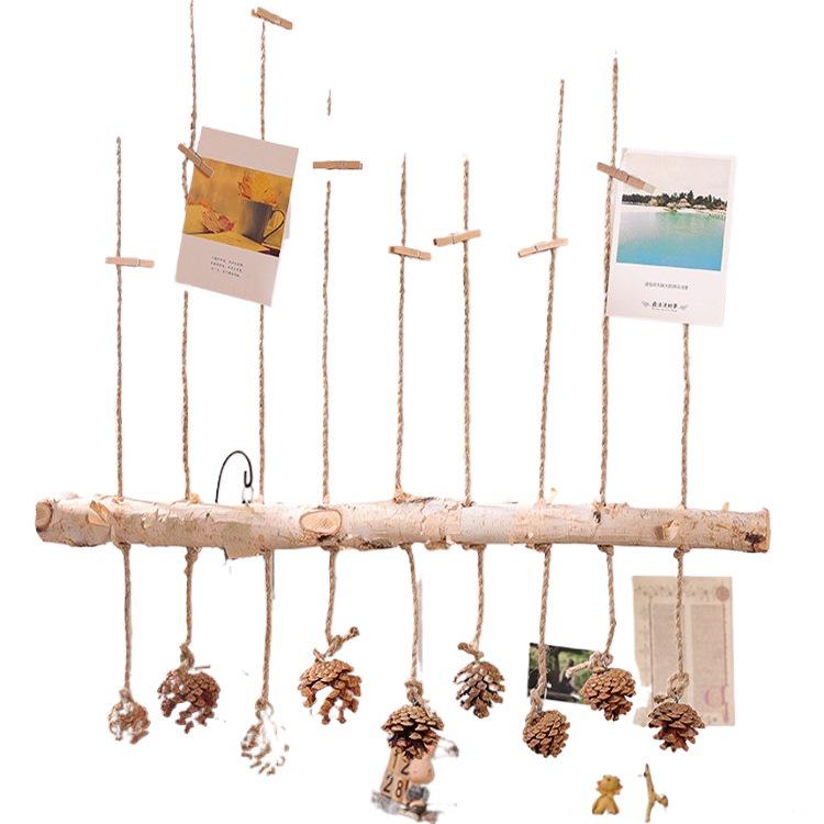 Handmade Raw Wood & Hemp Rope Photo Wall Display for Kindergarten