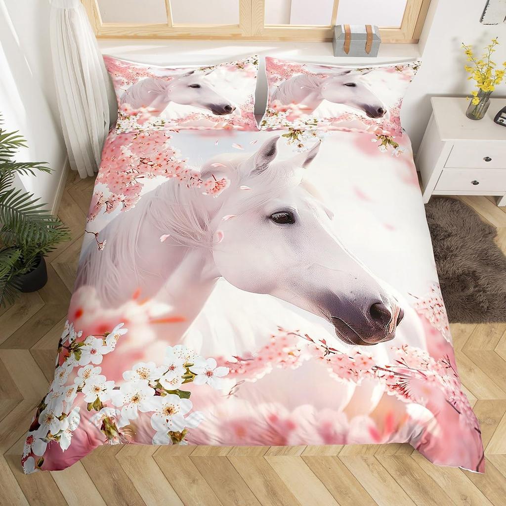 Boys Girls Horse Bedding Set Full SizeGalloping Horse Duvet Cover Western Farmhouse Comforter Cover Wild Animal Bedspread Cover