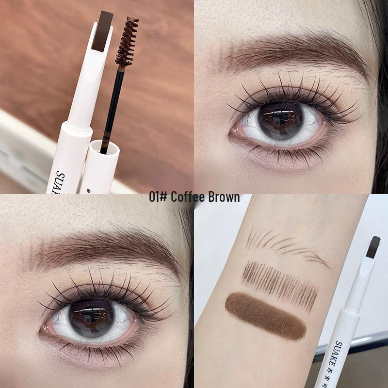 Su Anke Double-Ended Eyebrow Pencil & Mascara - Thickening, Angled, Smudge-Proof, Clear & Natural Finish