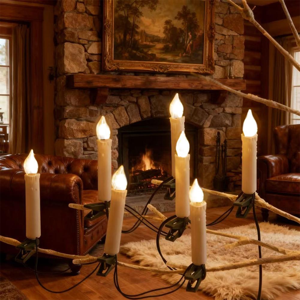 LED Christmas Candle String Lights With Clips Battery Powered Flameless Candle Lights For Xmas Tree Holiday Wire Lighting