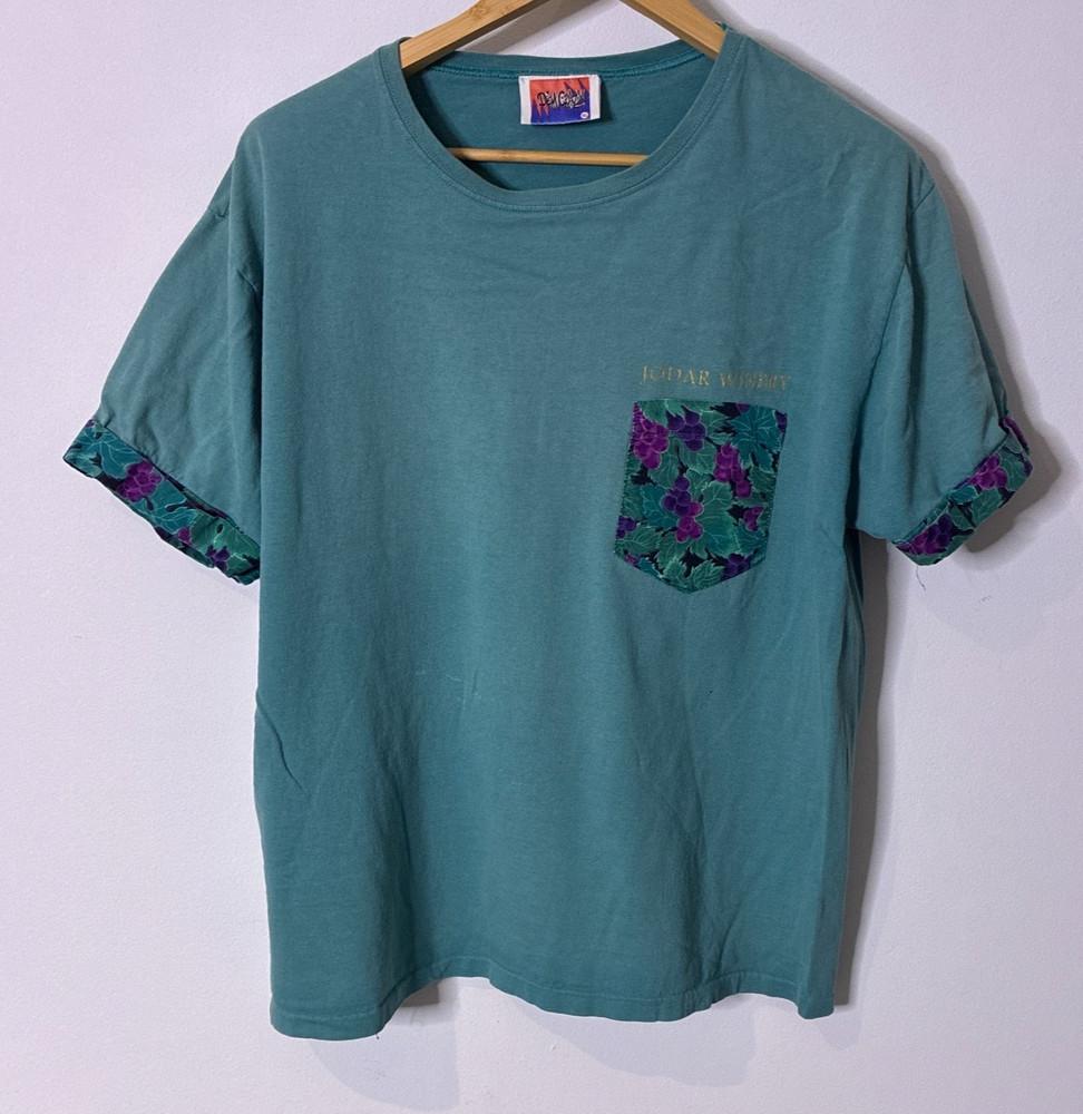 

Vintage Dem Crazy Shirt Mens XL Green Pocket Tee Jodar Winery Made In USA Unisex T-Shirt S