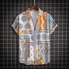Männer Sommer Strand Hemd Bunte Print Kurzen Ärmeln einreiher Strickjacke Lose Mittlere Länge Drehen-unten Kragen Männer top