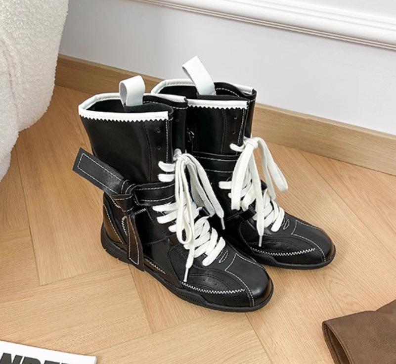 Grape mother inner height increase cm long boots women's small tube circumference muffin thick-soled boots brown belt small knight boots