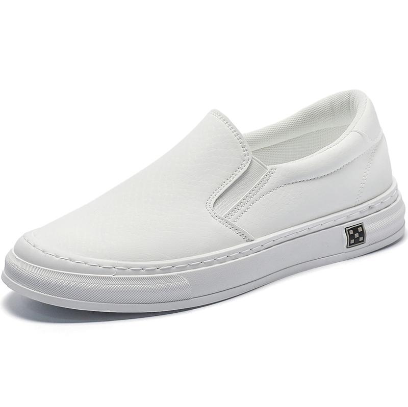New 2025 Men's Leather Casual Sneakers Spring Summer Fashion Slip-On Black Shoes Soft Sole Comfortable for Everyday Wear White