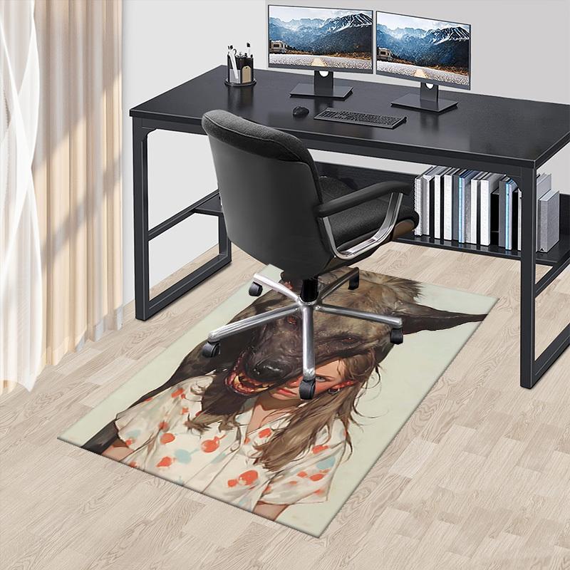 

1pc Anime Cartoon Design Wolf Head with Girl Office Chair Mat Anti-Slip Carpet Suitable for Home Decor Living Room Bedroom Game Room.A062 60cm by 90cm