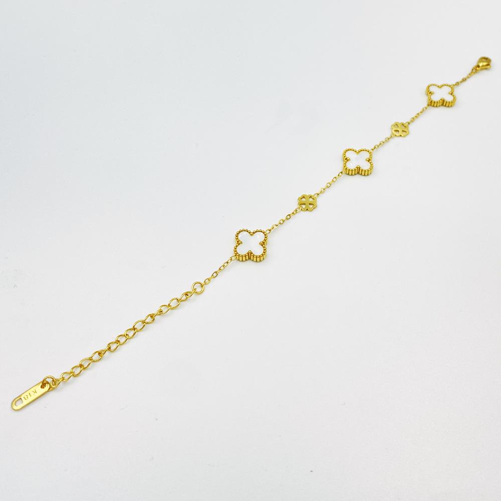 13MM Fresh Department Example Titanium Steel Fashion Four-leaf Clover Bracelet Double-sided Ladies Bracelet