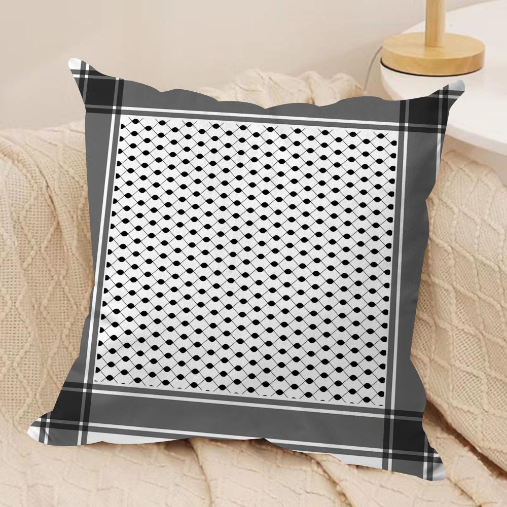 Arabic Keffiyeh Traditional Cushion Cover Silky Short Plush Invisible Zipper Dustproof Sofa Pillow Case For Home Decor