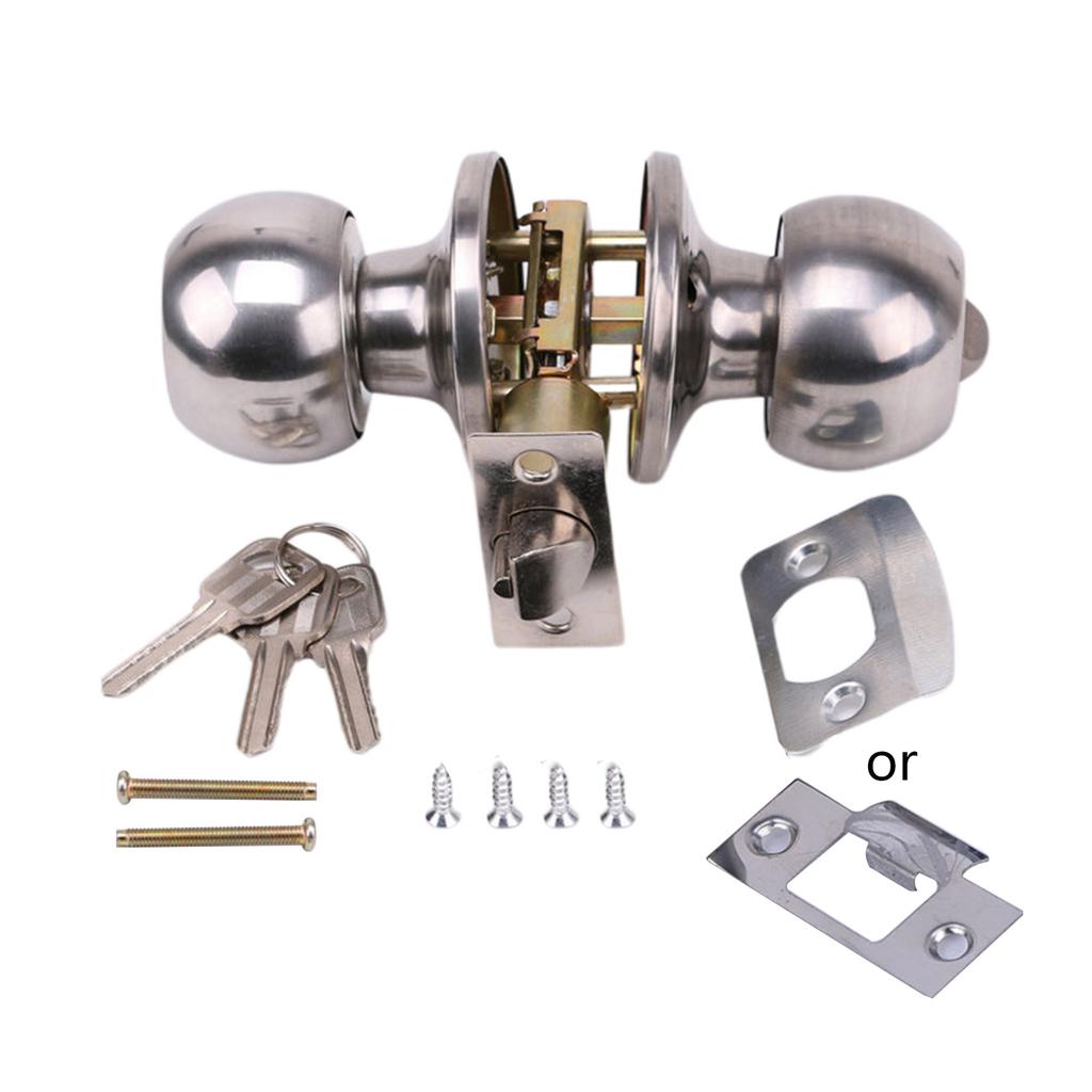 Stainless Steel Round Door Knobs Rotation Lock Knobset Handle Metal Door Knob With for Key for Bedroom Living Room Bathr